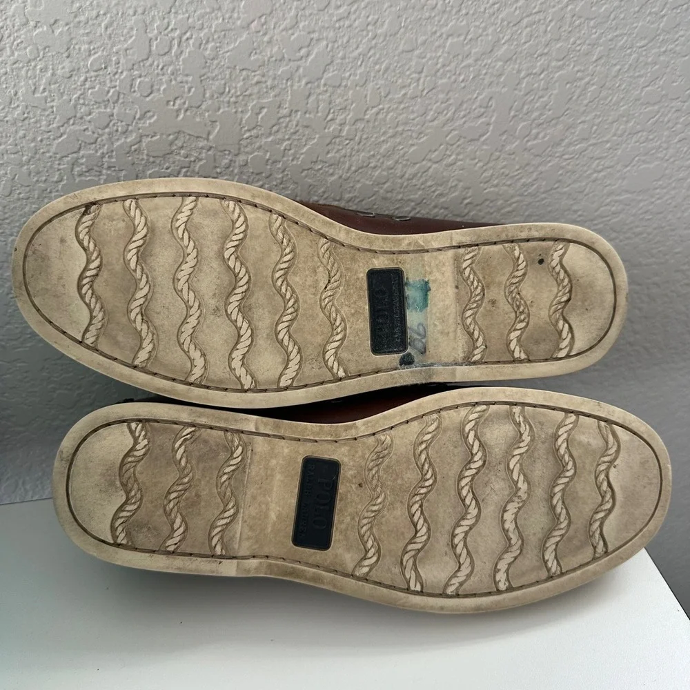 Polo Ralph Lauren Merton Boat Shoes Mens 10.5D Brown Leather Moc Toe Loafers